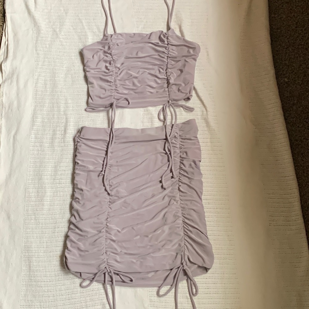 2PC Lilac/Lavender Ruched Skirt & Cropped Cami Set